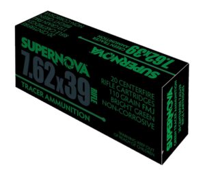 SUPERNOVA AMMUNITION AMO 7.62X39MM 110GR FMJ GREEN TRACER 20RD ( 10 BOXES PER CASE )
