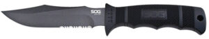 S.O.G SOGM37NCP Seal Pup  4.75" Fixed Clip Point Part Serrated Powder Coated AUS-8A SS Blade Black w/Raised Diamond Pattern GRN Handle Includes Lanyard/Sheath