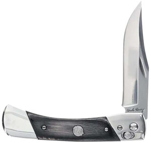Uncle Henry 1222013 Bear Paw 3.80" Folding Plain 7Cr17MoV SS Blade, Black/SS Wood Laminate Handle