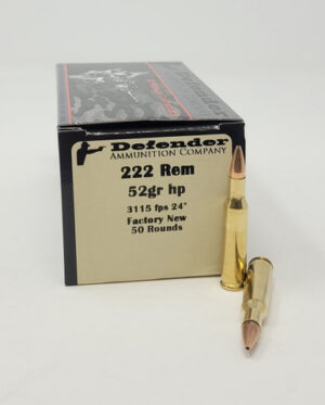 Defender 222 Rem Ammunition DEF222HP52 52 Grain Hollow Point 50 Rounds