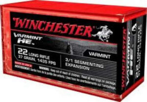 Winchester 22LR Varmint HE S22LRFSP 37 gr Segmenting Expansion Fragmenting HP 50 rounds